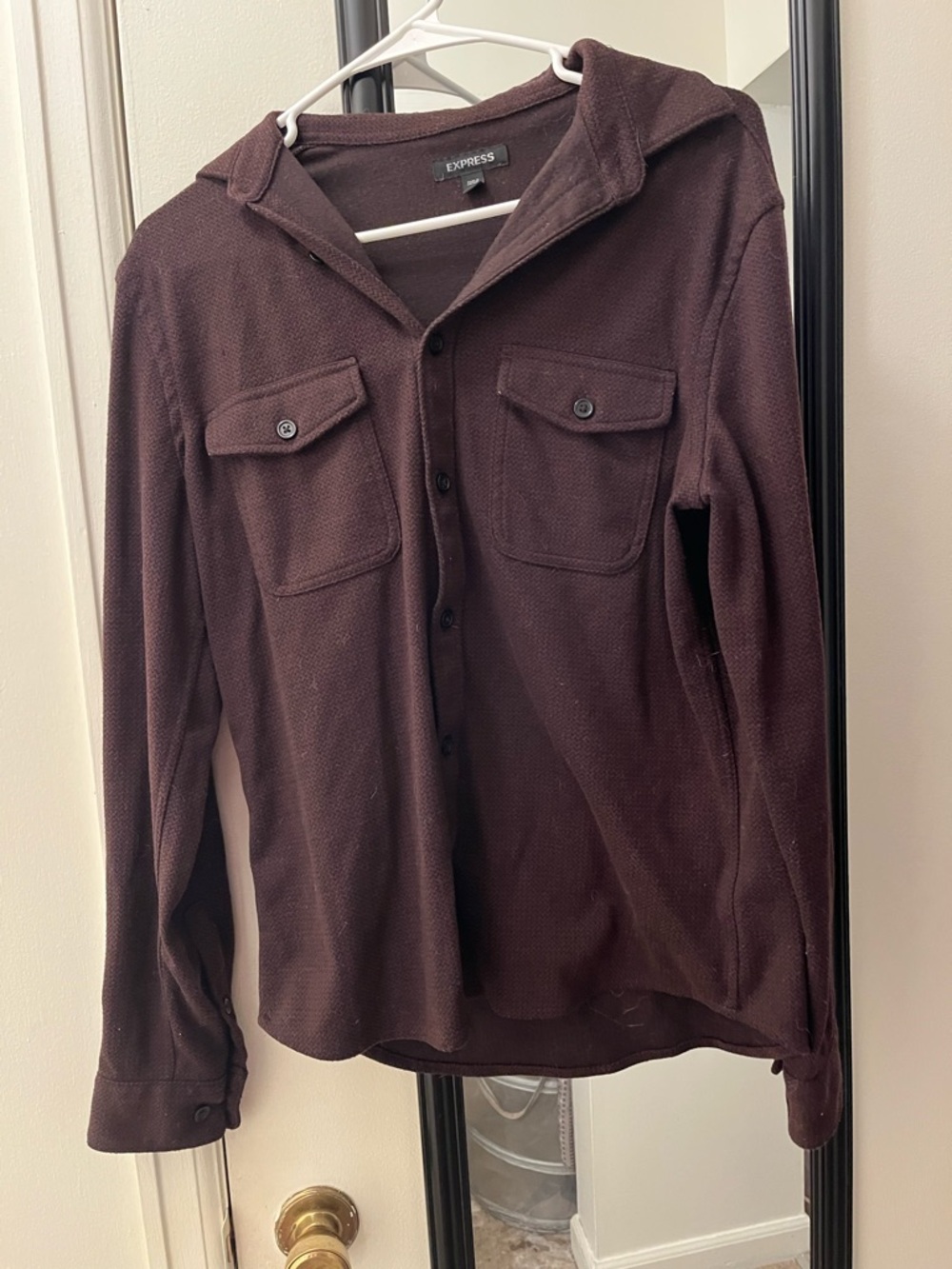 Express Dark Brown Button-Front Shirt Jacket